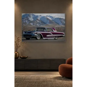 Impression sur toile de Ford Thunderbird violet de Fida devant des montagnes enneigées - Product Image 3