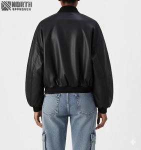 La mejor chaqueta de cuero delgada de invierno para mujer, diseño personalizado, cuero de napa de oveja, tejido, transpirable, personalizable, servicio OEM - Product Image 2