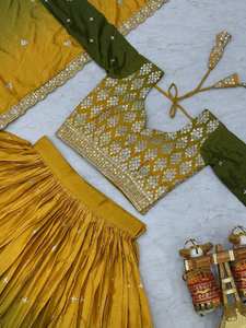 Mariage en soie brodée multicolore Lehenga Soft Chinon Bridal Lehenga Georgette Wedding Lehenga - Product Image 6