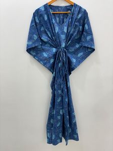 Jaipur Blue Hand Block Print Caftan Indian Handmade <strong>Boho</strong> Hippie Sleepwear Summer Maxi <strong>Tunic</strong> Dress for Women Floor Casual Dress - Product Image 6