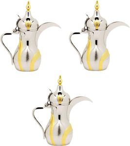 <b>Set</b> of 2 Gold Plating Brass <b>Arabic</b> <b>Tea</b> Kettle & Coffee Pot High Quality Kitchenware & Cafe Tools Traditional Handicraft <b>Tea</b> Pot - Product Image 4