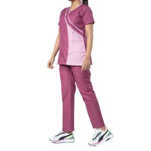 Ensemble de blouses médicales élégantes violettes pour femmes uniformes d'hôpital extensibles en polyester confortables avec tissu en toile pour chemise et pantalon en dentelle - Product Image 3