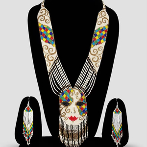 Custom Made Glass Seed <b>Beaded</b> Necklaces With Matching Earrings Available in Custom Made Patterns for Resale by Fashion Stores - Product Image 1