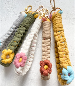 Handmade Flowers Keychain, <b>Wristlet</b> Keychain Handmade Macrame Keychain - Product Image 1