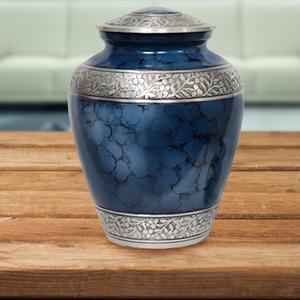 Urne funéraire pour adultes en métal à fleurs bleues en vrac en vente de gros pour cendres humaines enterrement cimetière stockage fournitures funéraires - Product Image 3