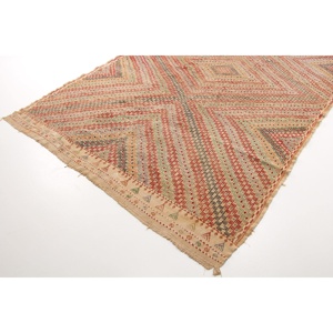 Vintage Rug 6.6x10.1 ft, <b>Red</b> Green Camouflage <b>Wool</b> Turkish Rug - Product Image 2