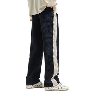 2025 Otoño Invierno hombres bolsillos sólidos tornillo hilo cordón elástico cintura alta Casual pierna ancha Pantalones deportivos sueltos Pantalones - Product Image 6