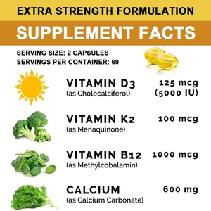 Complément alimentaire de haute qualité à marque privée, calcium avec vitamines D3, K2 et B12 en capsules, pour la santé des os, des articulations et des muscles - Product Image 3