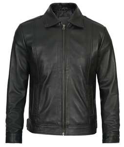 Veste en cuir de mouton véritable noire sur mesure de haute qualité pour hommes veste en cuir à manches longues d'extérieur d'hiver à la mode - Product Image 2