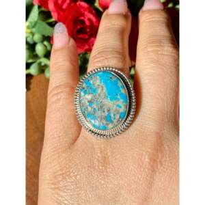Navajo Handcrafted Kingman <b>Turquoise</b> Sterling Silver Statement <b>Ring</b> Size 7.5 - Product Image 2