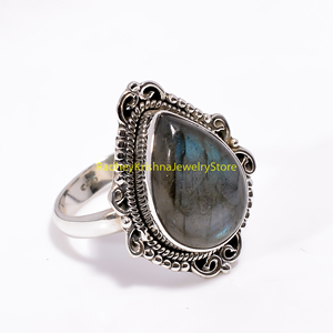 Natural Labradorite Pear Shape Pure 925 Sterling Silver Handmade Designer <b>Ring</b> <b>Statement</b> <b>Ring</b> Gift <b>for</b> <b>Women</b> Unisex - Product Image 5