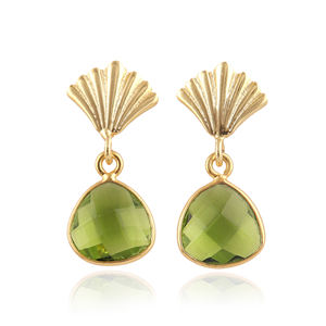 Women Jewelry Solitaire <b>Earring</b> Dainty Trillion Shape Peridot Quartz studded <b>Earring</b> 18k Gold Plated Crown Style Ear <b>Post</b> Drops - Product Image 1