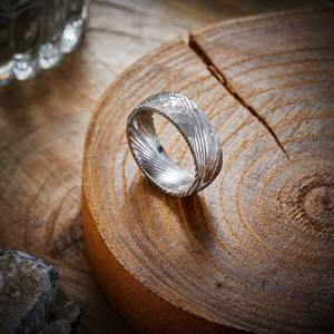 Silver Damascus Handmade Ring Unique Wedding Band Anniversary Gift <b>Hammered</b> DIY Grade Steel Customizable OEM High Quality Custom - Product Image 4