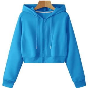 Sudadera con capucha recortada para mujer de alta calidad con manga larga estampado de calidad patrón sólido sudaderas transpirables para mujeres/niñas - Product Image 1