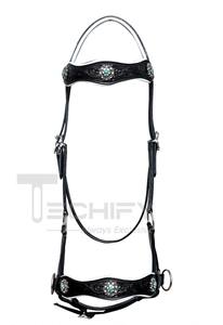 Brida de cuero sin bocado para caballo, tipo sidepull, para doma y equitación western, con pechopetral, equipo y accesorios para caballo - Product Image 2
