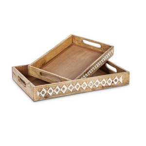 Restaurant Hôtel Fournitures Plateau En Bois pour La Maison Cuisine Restauration Alimentaire Utilisé Présentoir Plateau De Service De Finition En Incrustation D'os - Product Image 6