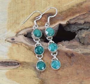 <b>Emerald</b> Sterling Silver Hook Dangle <b>Earrings</b> Handmade May Birthstone Cute Elegant Jewelry Gifts for Women Party High Quality - Product Image 1