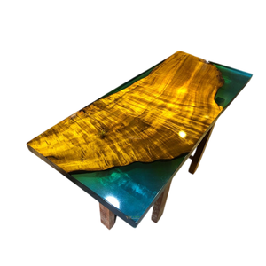 โต๊ะครัวและโต๊ะรับประทานอาหารหน้าไม้แผ่นเดียวสีเขียวเคลือบอีพ็อกซี่ ขอบไม้ธรรมชาติ ราคาขายส่ง สไตล์มิดเซ็นจูรี่ เฟอร์นิเจอร์ปรับแต่งได้ - Product Image 3