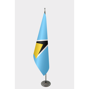 Drapeau d'intérieur officiel de Sainte-Lucie, imprimé numériquement en polyester et soie, avec mât en aluminium pour décoration de voiture - Product Image 1