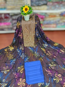 Superior Quality Latest Trending Traditional Somalian Brasso Dirac Jacquard Plain Floral <b>Dress</b> Vibrant Blue <b>Purple</b> Design Casual - Product Image 5