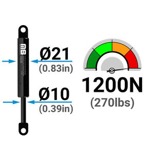 Support de coffre de véhicule Motionstruts 8,25 pouces 850N 4101 avec extrémités et retenues 4101-W Remplacement OE 1146649 Fabriqué en Turquie - Product Image 2