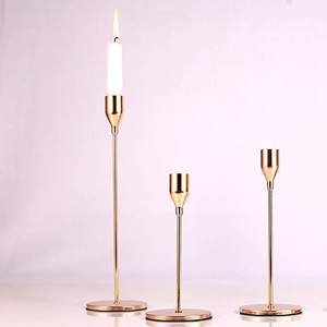 <b>Set</b> <b>of</b> 3 Gold Metal <b>Candle</b> Holders for Taper <b>Candles</b> Elegant Decorative Candlestick Holder for Home Wedding Dining Party Decor - Product Image 5