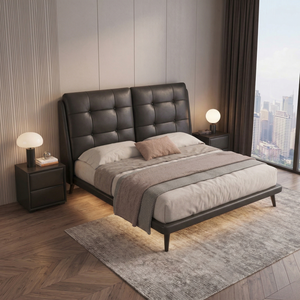 <span class=keywords><strong>Letto</strong></span> matrimoniale moderno di lusso con telaio in legno massello, rivestimento in pelle smerigliata e completamente imbottito - Product Image 4