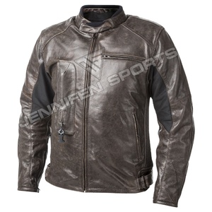 Chaqueta de cuero para hombre, piel de vaca auténtica, cuero liso y perforado, bolsillos delanteros para motocicleta, cierre de cremallera, forro acolchado interior - Product Image 1