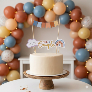Juego de 4 Adornos de Madera Reutilizables para Pastel de Cumpleaños, Diseño Boho de Nubes y Arcoíris, Decoración Pastel para Mayores de 14 Años - Product Image 3
