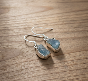 925 Sterling Silver Gold Bezel Setting Bohemian Raw <b>Aquamarine</b> Gemstone Drop <b>Earrings</b> Women's Engagement Wedding Anniversary - Product Image 5