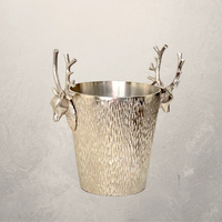 Grand seau à glace de luxe en acier inoxydable avec tête de cerf et design de bois de cerf – Durable, écologique, personnalisable, pour bar, couleur sur mesure