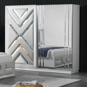 Athome High Quality Modern Boss Model MDF <b>Sliding</b> Wardrobe with Mirrored Closet and 2 <b>Drawers</b> Grey for Bedroom Villa Use Turkey - Product Image 1