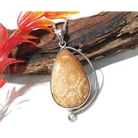 Collier pendentif en argent sterling 925 avec pierre de corail en forme de poire, fait à la main, unisexe, pour amoureux, corail, 18 pouces, cadeau pour elle