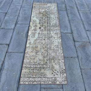 Turkish Vintage Rug 2.2x7.3 ft (66x221 cm), <b>Brown</b> <b>Wool</b> Rug - Product Image 1