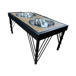 Mangeoire pour animaux de compagnie avec dessus en bois d'acacia Placage de MDF Pieds en métal Bols en acier inoxydable 22.4x12x10.6 po Durable pour chiens et chats - Product Image 3