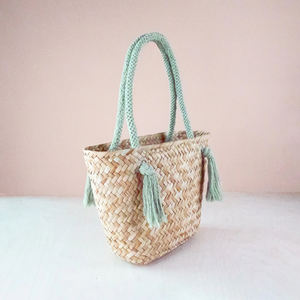 Look impressionnant sac jonc de mer mélange coton corde poignée pas cher prix produits chauds pour sac de plage d'été - Product Image 3