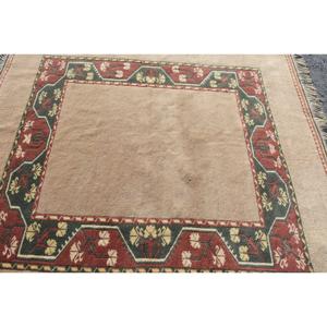 Vintage Turkish Rug 6.4x6.6 ft (196x201 cm), <b>Brown</b> Polka dot <b>Wool</b> Rug - Product Image 4