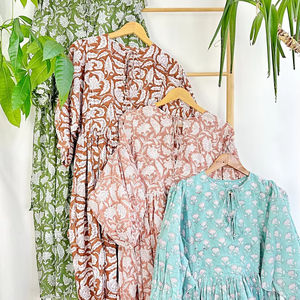 Vestido largo de algodón puro con estampado de bloques indios, patrón Vintage sólido Floral, terroso, elegante, Digital, cómodo, lavable, ecológico - Product Image 1