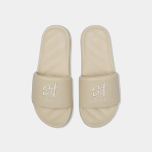 Trendy Custom Logo Beige Rubber Artificial Leather Strap SH Embroidered Outdoor Slippers Beige <b>Indoor</b>/Outdoor <b>Slides</b> Unique - Product Image 3