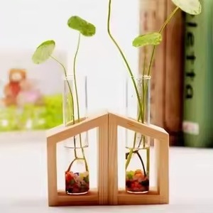 Nouveauté : Vase en bois avec tube en verre, pot de fleurs en tube à essai de haute qualité, vase moderne pour bourgeons de fleurs avec finition naturelle, décoratif - Product Image 5