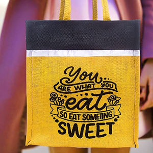 Natural <b>Jute</b> Carry Tote with Custom Logo Print and Contrast Panel Reusable Handheld <b>Bag</b> for Brand Promotions and <b>Gift</b> <b>Bag</b> - Product Image 1