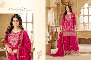 Conjunto tradicional de seda Vichitra, hermoso bordado de lentejuelas, diseñador de trabajo, ropa de fiesta, recién lanzado, corto Kurti Palazzo indio - Product Image 5