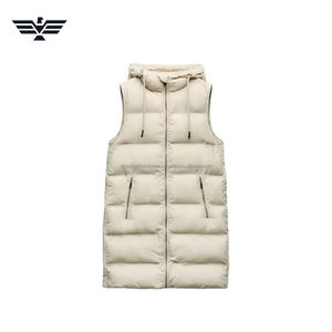 Women's Breathable Woven Long Puffer Vest Jacket Hood Thick Winter Warm Nylon Shell <b>Polyester</b> <b>Filling</b> Autumn/Winter Front - Product Image 4
