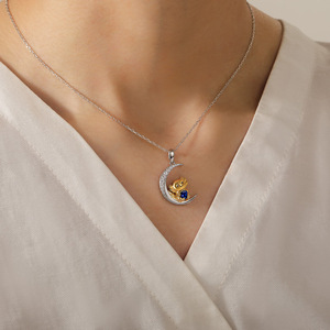 Jeulia Luna Astra Custom Moonlit Axolotl Heart Birthstone Pendant Necklace in 18K Gold Over Stainless Steel - Product Image 4