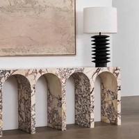 Table basse en marbre Newstar, pierre naturelle beige travertin, pour la décoration de la maison