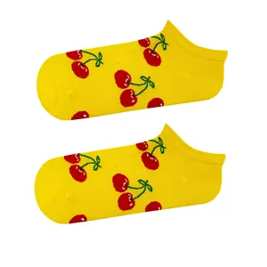 Breathable Yellow Ankle Socks Cherry <b>Pattern</b> Embroidery Floral <b>Animal</b> Print <b>Knitted</b> Nylon <b>for</b> Daily Use One Size Fits All - Product Image 1