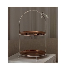 Stainless Steel And Glass 2 <b>Tier</b> <b>Cake</b> <b>Stand</b> Greatest Quality Round Shape Dessert Snacks <b>Stand</b> At Lowest Price - Product Image 3