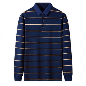 Pull polo à manches longues pour homme, motif rayures horizontales, col classique, style décontracté et professionnel, plusieurs tailles - Product Image 2