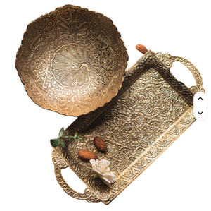 ถาดสติกเกอร์เคลือบทองเหลืองหรูหราทรงรีพร้อมที่จับสำหรับตกแต่งหรูหราสำเร็จรูปสไตล์โบราณคุณภาพสูงถาดเสิร์ฟแบบทันสมัย - Product Image 4