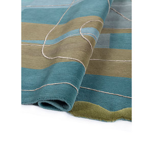 Tapis rectangulaire en laine et soie de bambou noué à la main Azalea Blue 9x12, motif abstrait pour salon et couloir AIWB-13019 - Product Image 2
